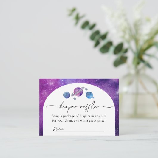 宇宙おむつラッフルカード |宇宙のベビーシャワー エンクロージャーカード (スタンド正面)