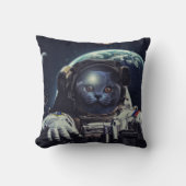宇宙おもしろいで宇宙飛行士のショートヘア猫 クッション (正面)