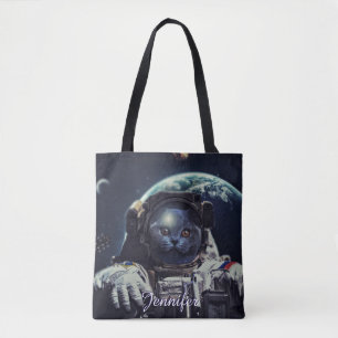 宇宙おもしろいで宇宙飛行士のショートヘア猫 トートバッグ