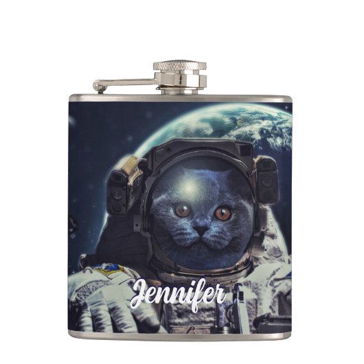 宇宙おもしろいで宇宙飛行士のショートヘア猫 フラスク (正面)