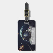 宇宙おもしろいで宇宙飛行士のショートヘア猫 ラゲッジタグ (正面縦)