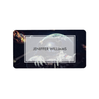 宇宙おもしろいで宇宙飛行士のショートヘア猫 ラベル