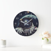 宇宙おもしろいで宇宙飛行士のショートヘア猫 ラージ壁時計 (ホーム)