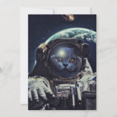 宇宙おもしろいで宇宙飛行士のショートヘア猫 招待状 (裏面)