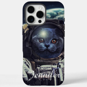 宇宙おもしろいで宇宙飛行士のショートヘア猫 iPhone 16 PRO MAXケース