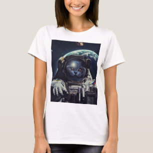 宇宙おもしろいで宇宙飛行士のショートヘア猫 Tシャツ