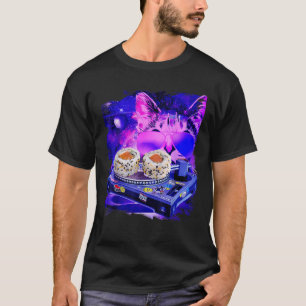 宇宙おもしろいキャットリミックスDJキャットガラックス用すしリミックス Tシャツ