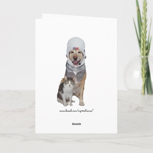 宇宙おもしろいテーマ、犬猫誕生日 カード (裏面)