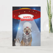 宇宙おもしろいテーマ、犬猫誕生日 カード (正面)