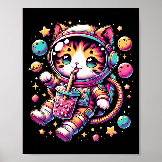 宇宙おもしろい宇宙かわいいボバティーキャット ポスター (正面)