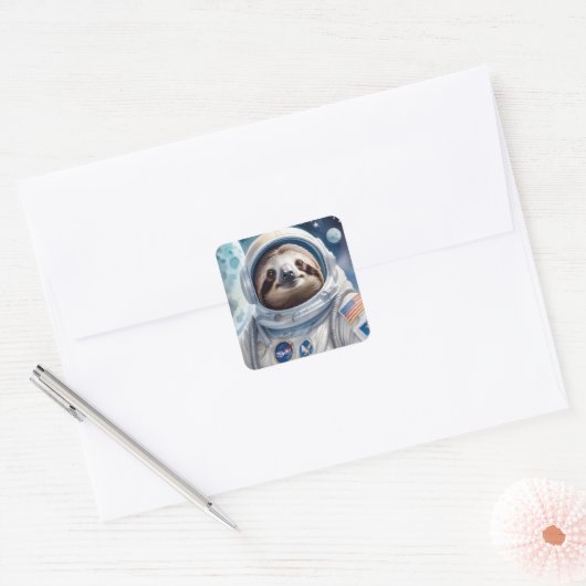 宇宙おもしろい宇宙服のスロース スクエアシール (封筒)