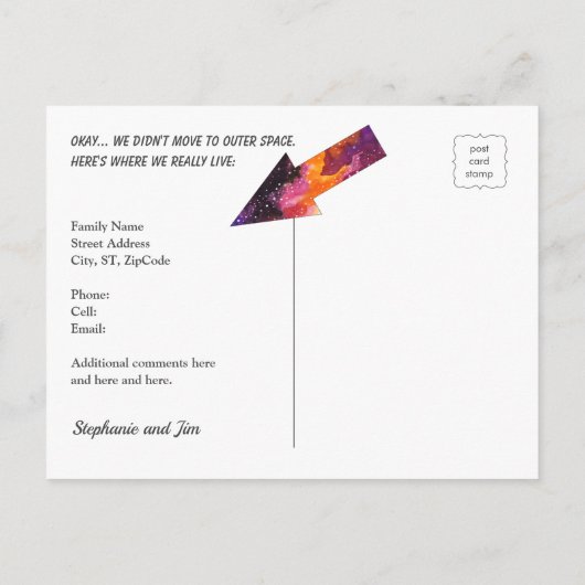 宇宙おもしろい宇宙移動における新しいアドレス 案内ポストカード (裏面)