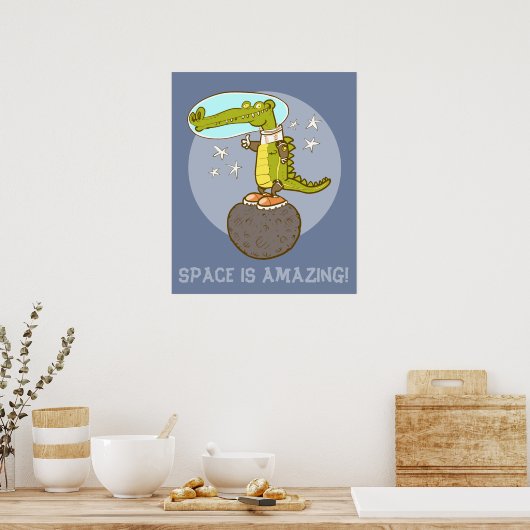 宇宙おもしろい漫画のワニ ポスター (キッチン)