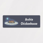 宇宙おもしろい漫画の中の鶏パーソナライズされた ラベル (デザイン2)