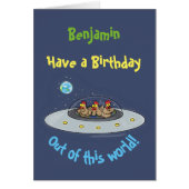 宇宙おもしろい漫画の誕生日カードの鶏 (正面)