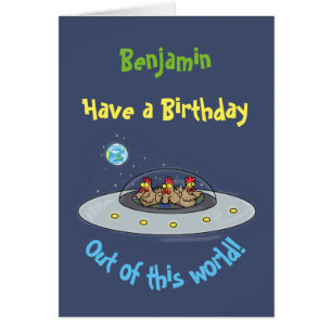 宇宙おもしろい漫画の誕生日カードの鶏