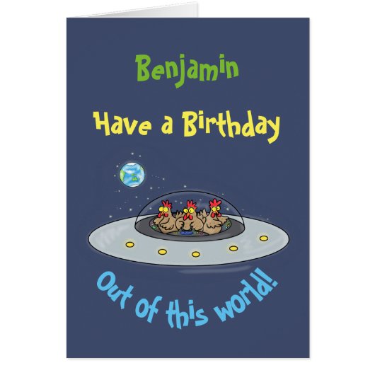 宇宙おもしろい漫画の誕生日カードの鶏 (正面)