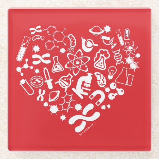 宇宙および科学のハート ガラスコースター (正面)