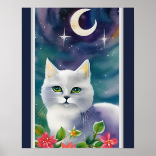 宇宙お洒落子猫水彩 ポスター