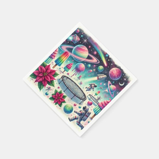 宇宙お洒落的ポインセチア分野の切り離し スタンダードカクテルナプキン (角)