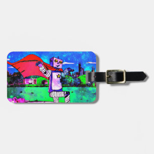 宇宙からの喜劇的なスタイルのスーパーヒーローのロボット! ラゲッジタグ