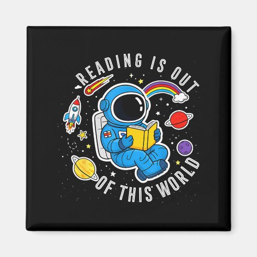 宇宙からやってきたような楽しい本を読む マグネット (正面)