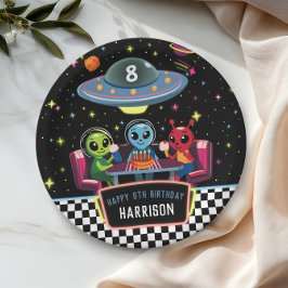 宇宙から来たクールな男の子のネオン宇宙誕生日 ペーパープレート