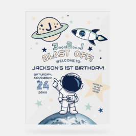 宇宙から来た1歳のバースデーウェルカム アクリルサイン