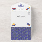 宇宙かわいいテディベア宇宙飛行士ベビーシャワー オールインワン招待状 (外側)