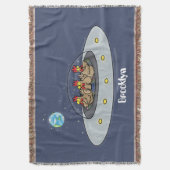 宇宙でのユーモラスな鶏の漫画イラスト スローブランケット (正面縦)