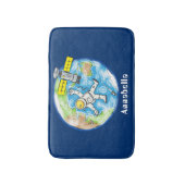 宇宙での陽気な宇宙飛行士と地球の漫画 バスマット (正面縦)