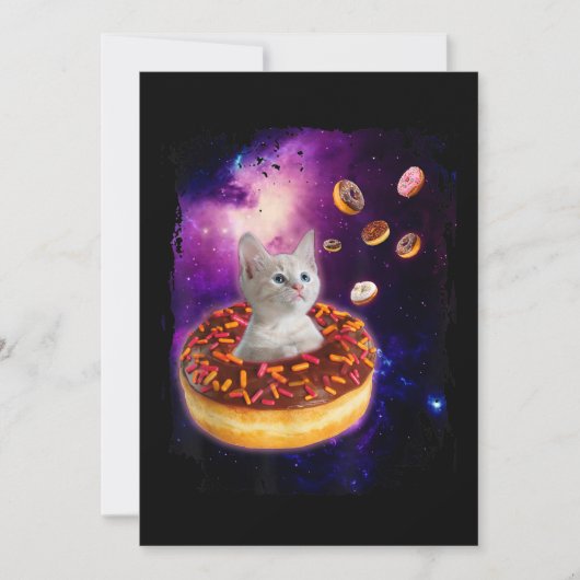 宇宙でドーナツの中にいるかわいい猫 キティラバー 招待状 (正面)