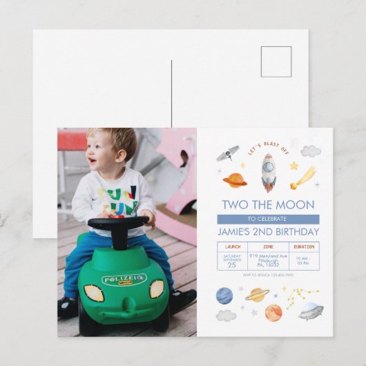 宇宙でパーティー 宇宙飛行士の2歳誕生日 ポストカード (正面/裏面)