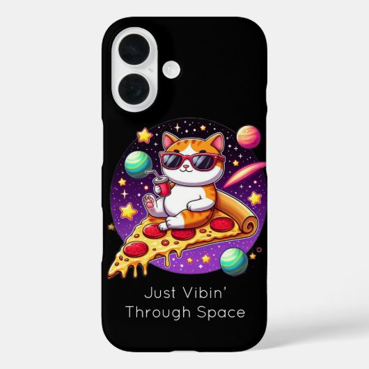 宇宙でピザに乗るクールキャット Case-Mate iPhoneケース (裏面)