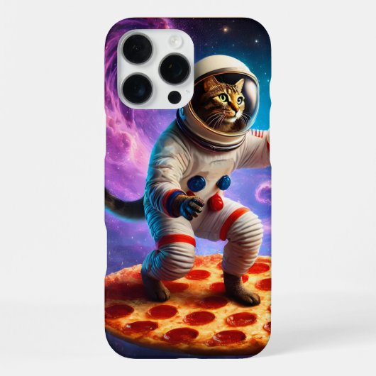 宇宙でピザを飛ばす面白い猫の宇宙飛行士キティ iPhoneケース (裏面)