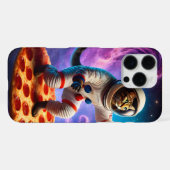 宇宙でピザを飛ばす面白い猫の宇宙飛行士キティ iPhoneケース (裏面横)
