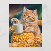 宇宙でミルクを持つかわいいジンジャークッキー色の猫 ポストカード (正面)