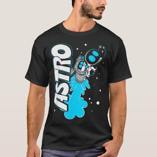 宇宙でロケットを打ち上げるアストロと犬の動画 Tシャツ (正面)