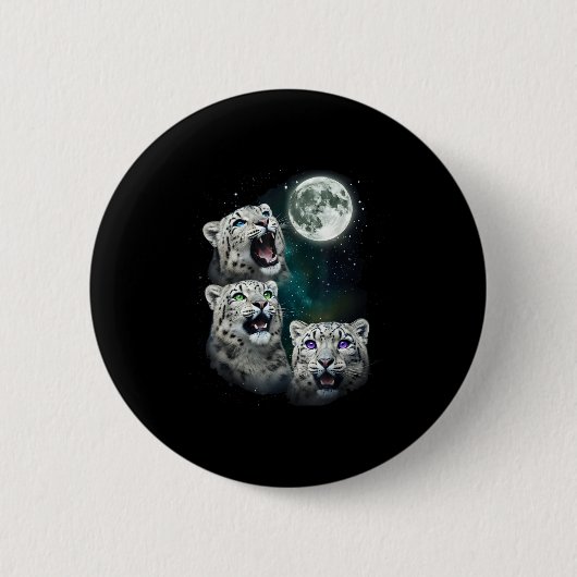 宇宙で吠えるヒョウ 満月 夜 空 缶バッジ (正面)
