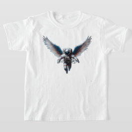 宇宙で天使の羽を持つ面白い宇宙飛行士 Tシャツ
