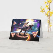 宇宙で恐竜のユニコーンに乗ったプグ カード (黄色い花)