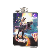 宇宙で恐竜のユニコーンに乗ったプグ フラスク (左)