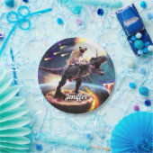 宇宙で恐竜のユニコーンに乗ったプグ ペーパープレート (パーティー)