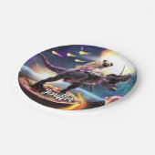 宇宙で恐竜のユニコーンに乗ったプグ ペーパープレート (アングル)