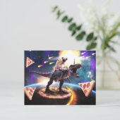 宇宙で恐竜のユニコーンに乗ったプグ ポストカード (スタンド正面)