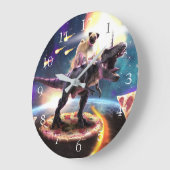 宇宙で恐竜のユニコーンに乗ったプグ ラージ壁時計 (傾斜)