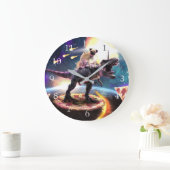 宇宙で恐竜のユニコーンに乗ったプグ ラージ壁時計 (ホーム)