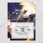 宇宙で恐竜のユニコーンに乗ったプグ 招待状 (正面/裏面)