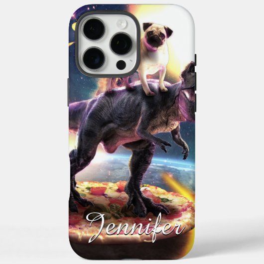 宇宙で恐竜のユニコーンに乗ったプグ Case-Mate iPhoneケース (裏面)