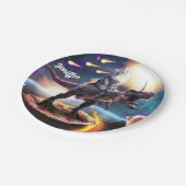 宇宙で恐竜のユニコーン ペーパープレート (アングル)